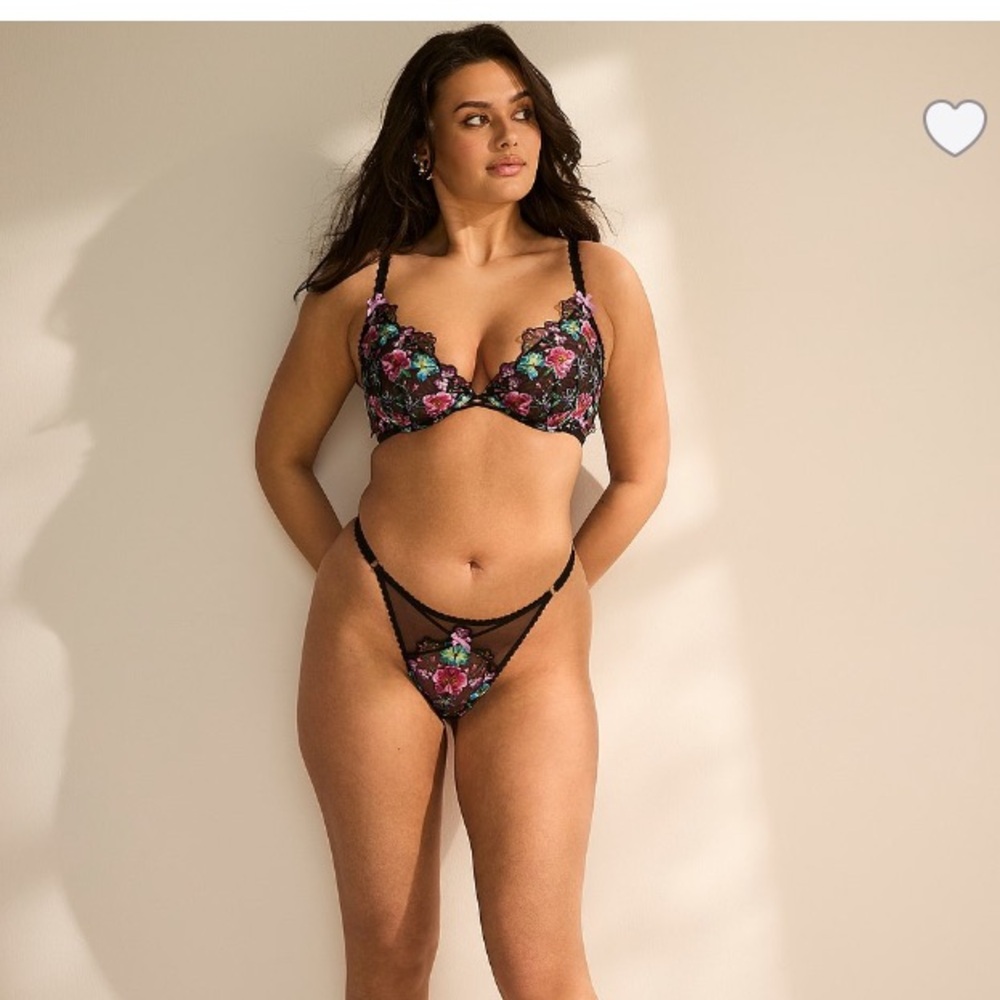 Victoria’s Secret Dark blossom embroidery high leg adjustable thong